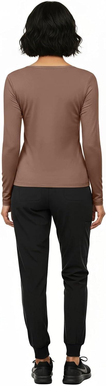 imageNatural Uniforms Womens Long Sleeve Underscrub TShirt Cotton Blend Scrub Base Layer for Nurses amp Medical ProfessionalsChocolate Malt