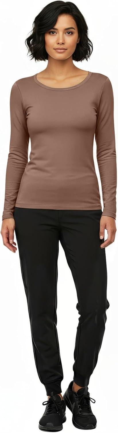 imageNatural Uniforms Womens Long Sleeve Underscrub TShirt Cotton Blend Scrub Base Layer for Nurses amp Medical ProfessionalsChocolate Malt