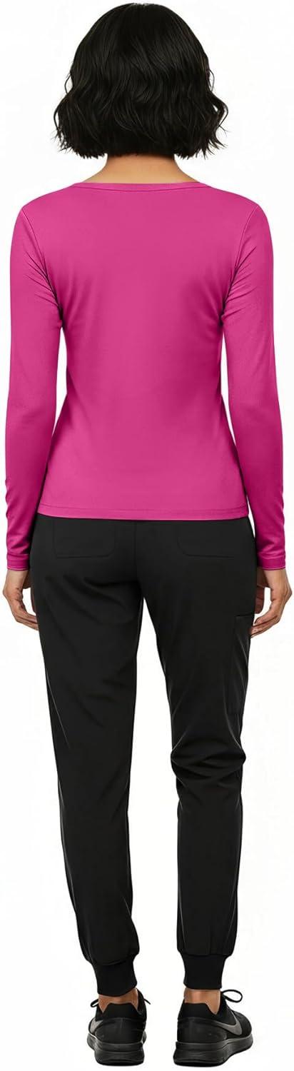imageNatural Uniforms Womens Long Sleeve Underscrub TShirt Cotton Blend Scrub Base Layer for Nurses amp Medical ProfessionalsHot Pink