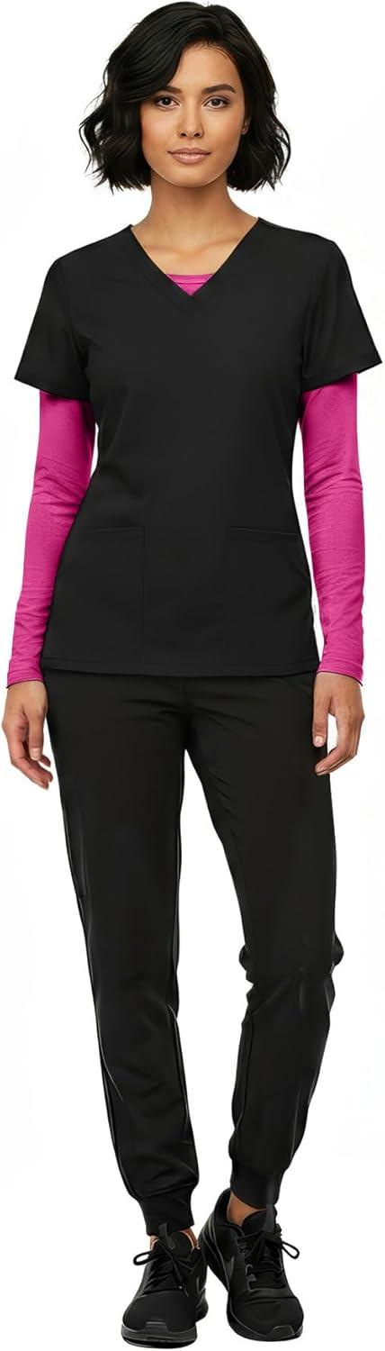 imageNatural Uniforms Womens Long Sleeve Underscrub TShirt Cotton Blend Scrub Base Layer for Nurses amp Medical ProfessionalsHot Pink