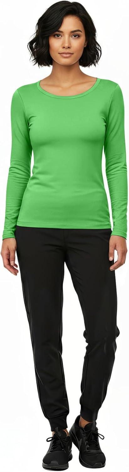 imageNatural Uniforms Womens Long Sleeve Underscrub TShirt Cotton Blend Scrub Base Layer for Nurses amp Medical ProfessionalsLime Green
