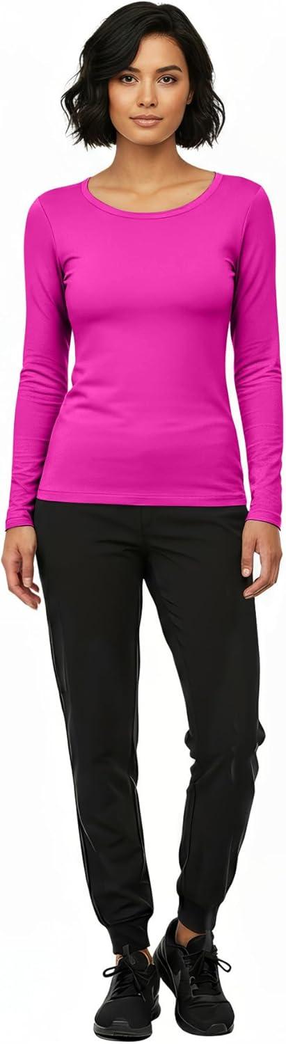imageNatural Uniforms Womens Long Sleeve Underscrub TShirt Cotton Blend Scrub Base Layer for Nurses amp Medical ProfessionalsNeon Pink