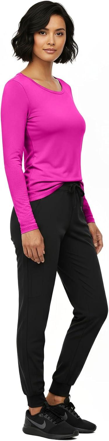 imageNatural Uniforms Womens Long Sleeve Underscrub TShirt Cotton Blend Scrub Base Layer for Nurses amp Medical ProfessionalsNeon Pink