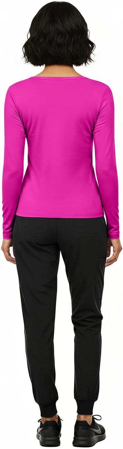 imageNatural Uniforms Womens Long Sleeve Underscrub TShirt Cotton Blend Scrub Base Layer for Nurses amp Medical ProfessionalsNeon Pink