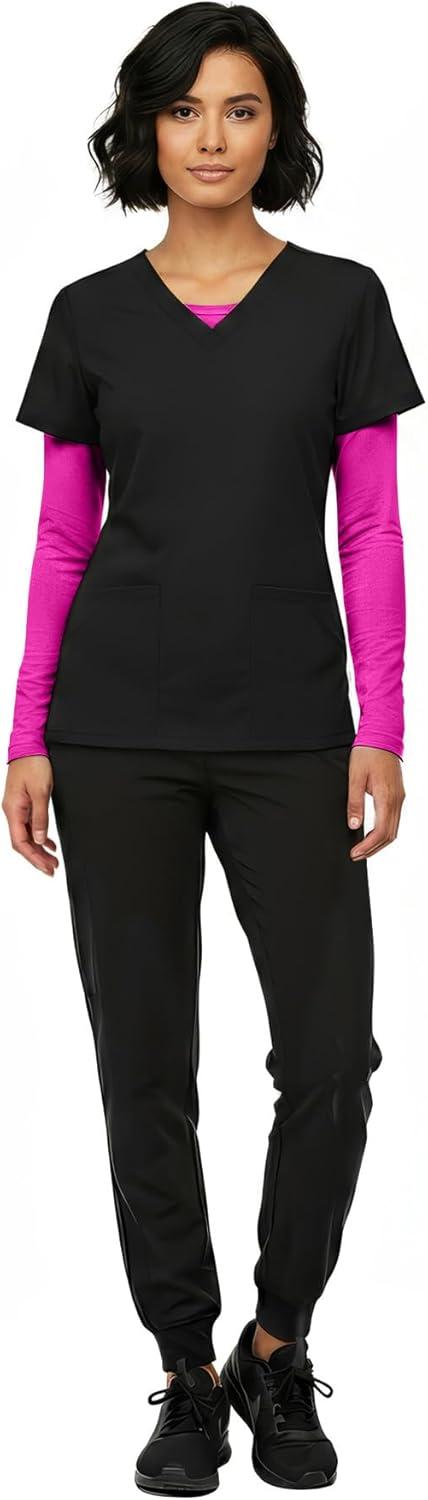imageNatural Uniforms Womens Long Sleeve Underscrub TShirt Cotton Blend Scrub Base Layer for Nurses amp Medical ProfessionalsNeon Pink