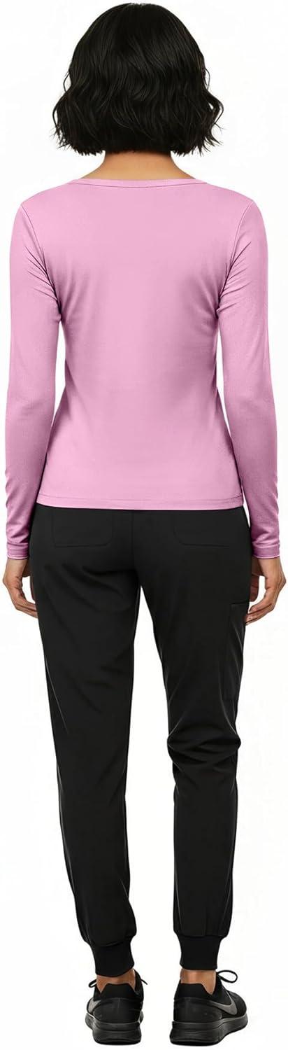 imageNatural Uniforms Womens Long Sleeve Underscrub TShirt Cotton Blend Scrub Base Layer for Nurses amp Medical ProfessionalsPink