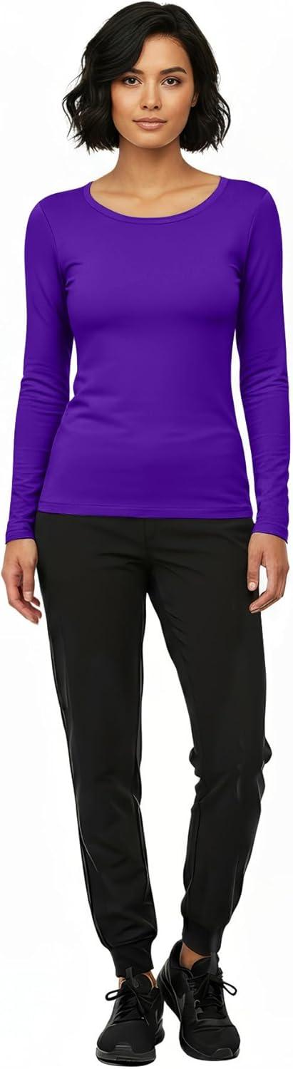 imageNatural Uniforms Womens Long Sleeve Underscrub TShirt Cotton Blend Scrub Base Layer for Nurses amp Medical ProfessionalsPurple