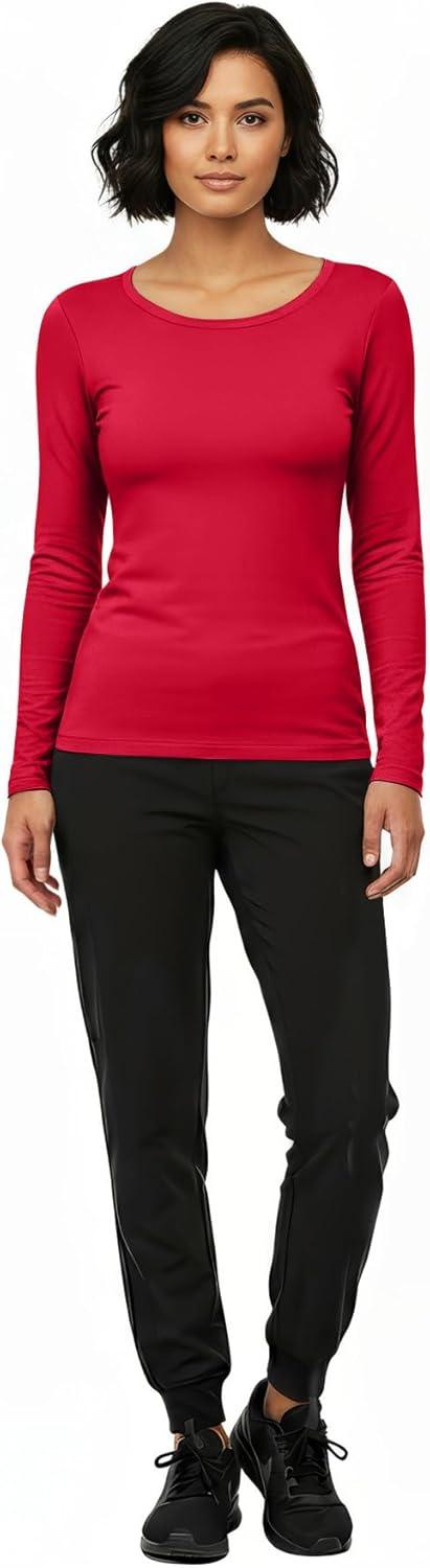 imageNatural Uniforms Womens Long Sleeve Underscrub TShirt Cotton Blend Scrub Base Layer for Nurses amp Medical ProfessionalsRed