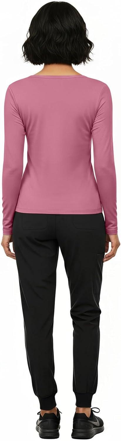 imageNatural Uniforms Womens Long Sleeve Underscrub TShirt Cotton Blend Scrub Base Layer for Nurses amp Medical ProfessionalsRose