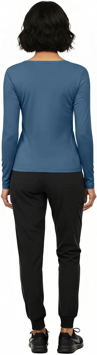 imageNatural Uniforms Womens Long Sleeve Underscrub TShirt Cotton Blend Scrub Base Layer for Nurses amp Medical ProfessionalsStellar Blue