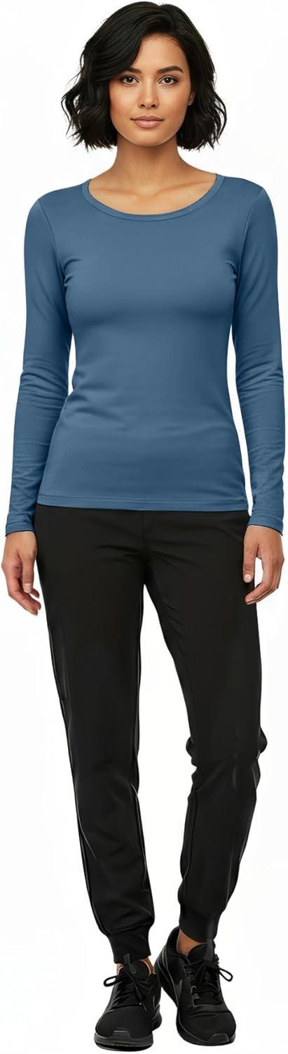 imageNatural Uniforms Womens Long Sleeve Underscrub TShirt Cotton Blend Scrub Base Layer for Nurses amp Medical ProfessionalsStellar Blue