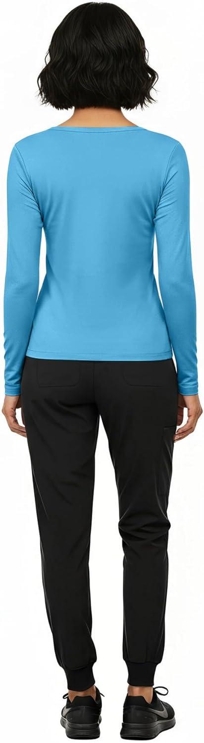 imageNatural Uniforms Womens Long Sleeve Underscrub TShirt Cotton Blend Scrub Base Layer for Nurses amp Medical ProfessionalsWater Blue