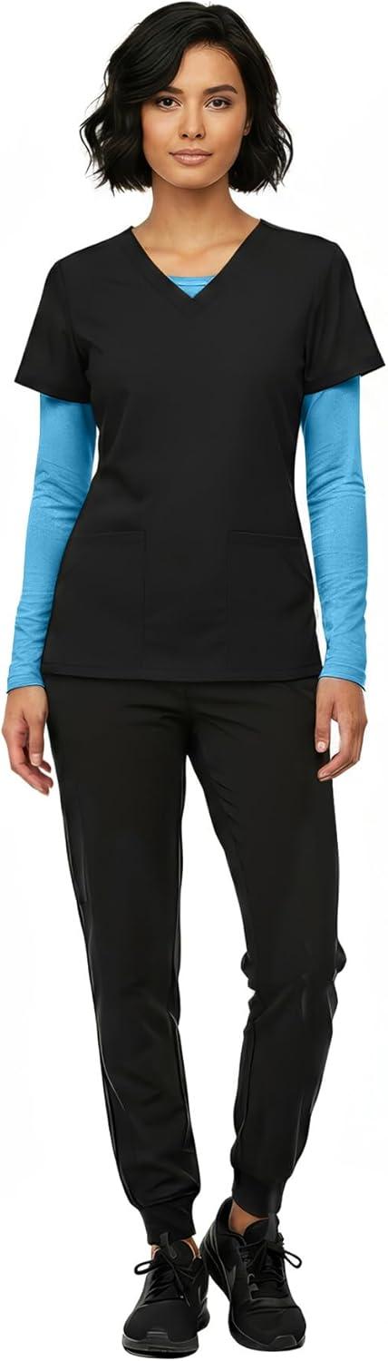 imageNatural Uniforms Womens Long Sleeve Underscrub TShirt Cotton Blend Scrub Base Layer for Nurses amp Medical ProfessionalsWater Blue