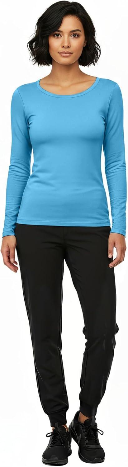 imageNatural Uniforms Womens Long Sleeve Underscrub TShirt Cotton Blend Scrub Base Layer for Nurses amp Medical ProfessionalsWater Blue