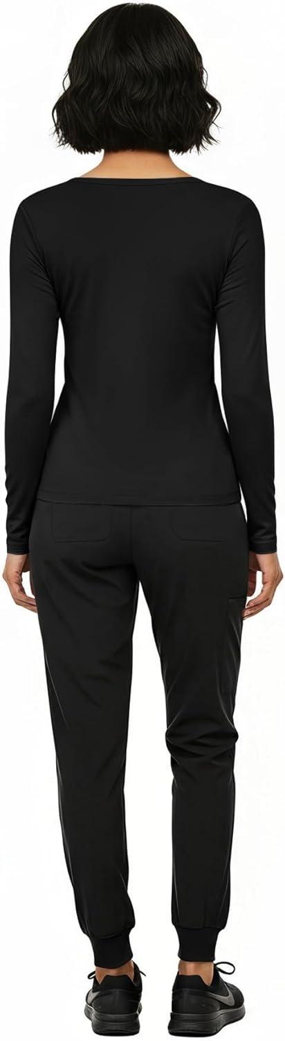 imageNatural Uniforms Womens Long Sleeve Underscrub TShirt Cotton Blend Scrub Base Layer for Nurses amp Medical ProfessionalsZ2pkblkWht
