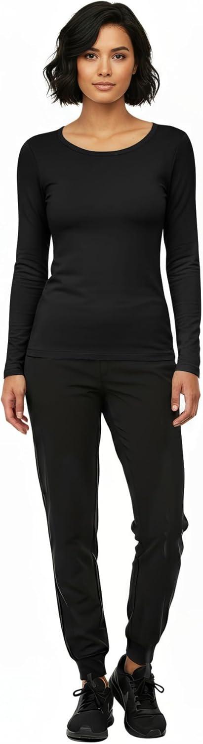 imageNatural Uniforms Womens Long Sleeve Underscrub TShirt Cotton Blend Scrub Base Layer for Nurses amp Medical ProfessionalsZ2pkblkWht