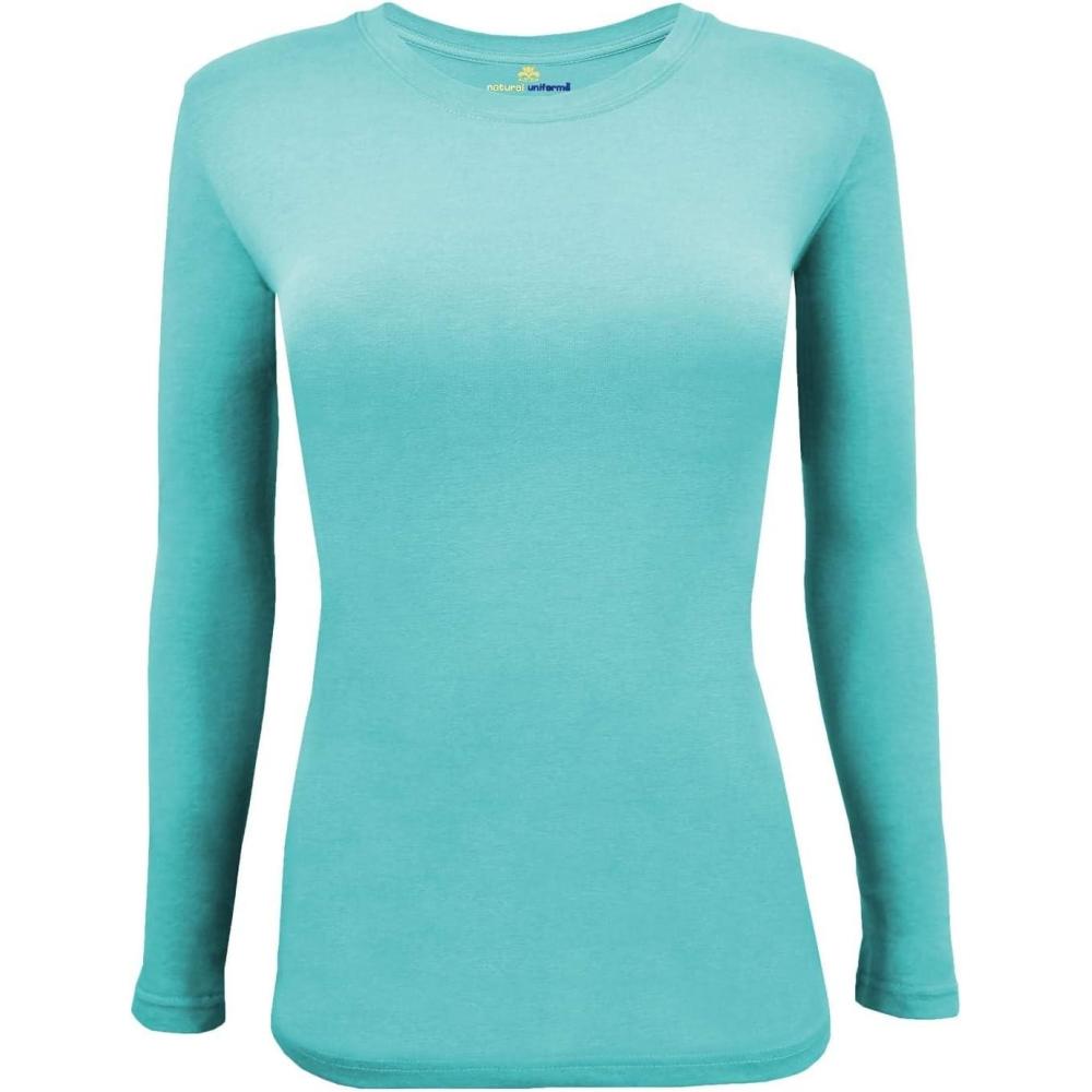 imageNatural Uniforms Womens Long Sleeve Underscrub TShirt  Cotton Blend Scrub Base Layer for Nurses amp Medical ProfessionalsAqua Blue