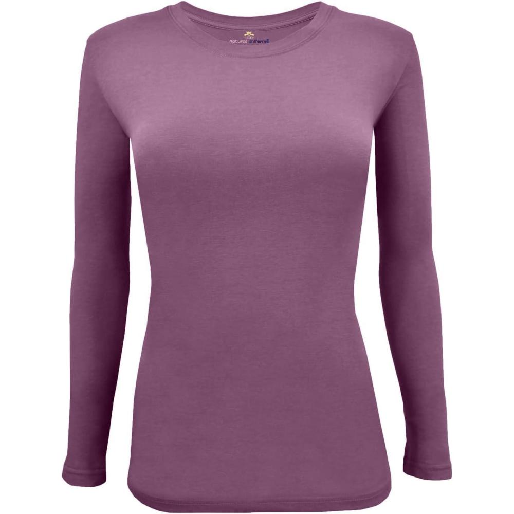 imageNatural Uniforms Womens Long Sleeve Underscrub TShirt Cotton Blend Scrub Base Layer for Nurses amp Medical ProfessionalsArgyle Purple