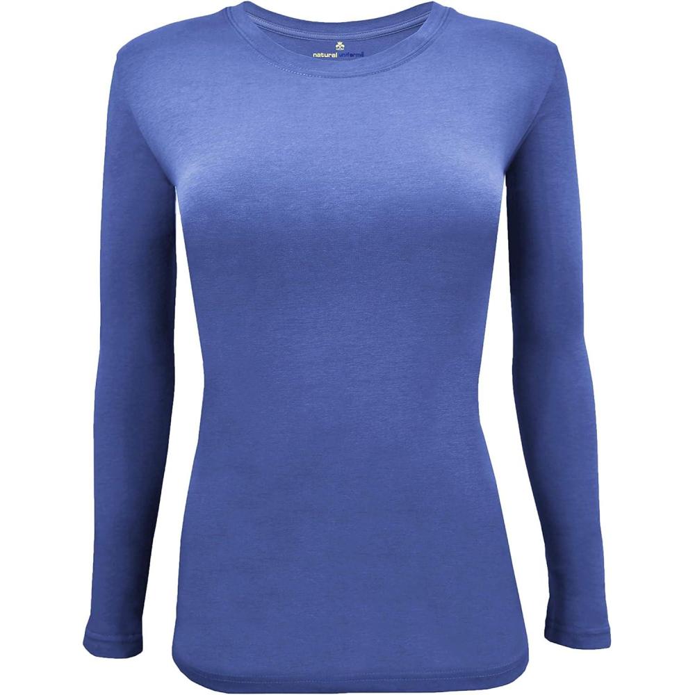 imageNatural Uniforms Womens Long Sleeve Underscrub TShirt Cotton Blend Scrub Base Layer for Nurses amp Medical ProfessionalsCeil Blue