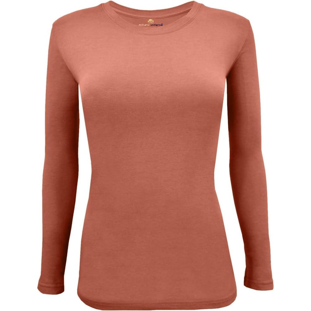 imageNatural Uniforms Womens Long Sleeve Underscrub TShirt Cotton Blend Scrub Base Layer for Nurses amp Medical ProfessionalsCopper