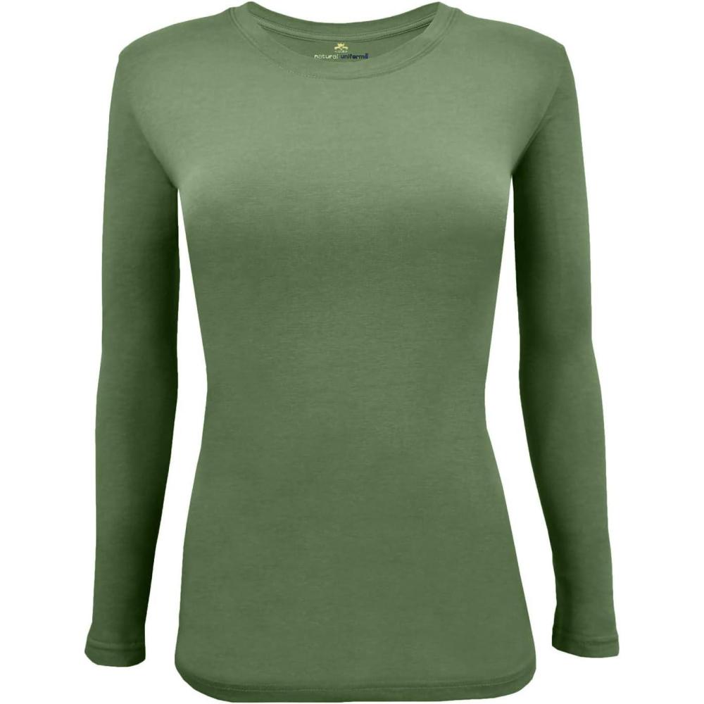 imageNatural Uniforms Womens Long Sleeve Underscrub TShirt Cotton Blend Scrub Base Layer for Nurses amp Medical ProfessionalsDill Green