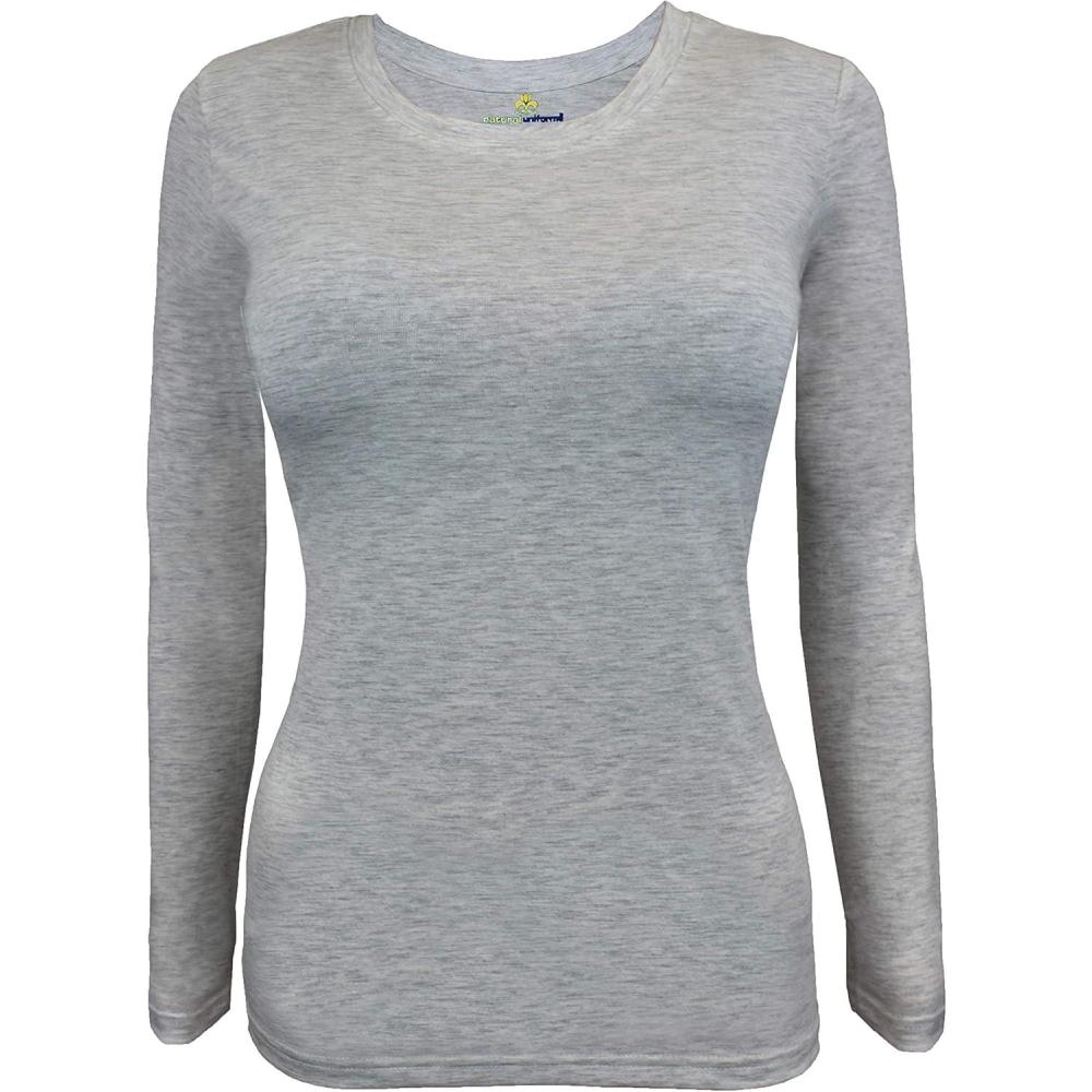 imageNatural Uniforms Womens Long Sleeve Underscrub TShirt Cotton Blend Scrub Base Layer for Nurses amp Medical ProfessionalsHeather Charcoal