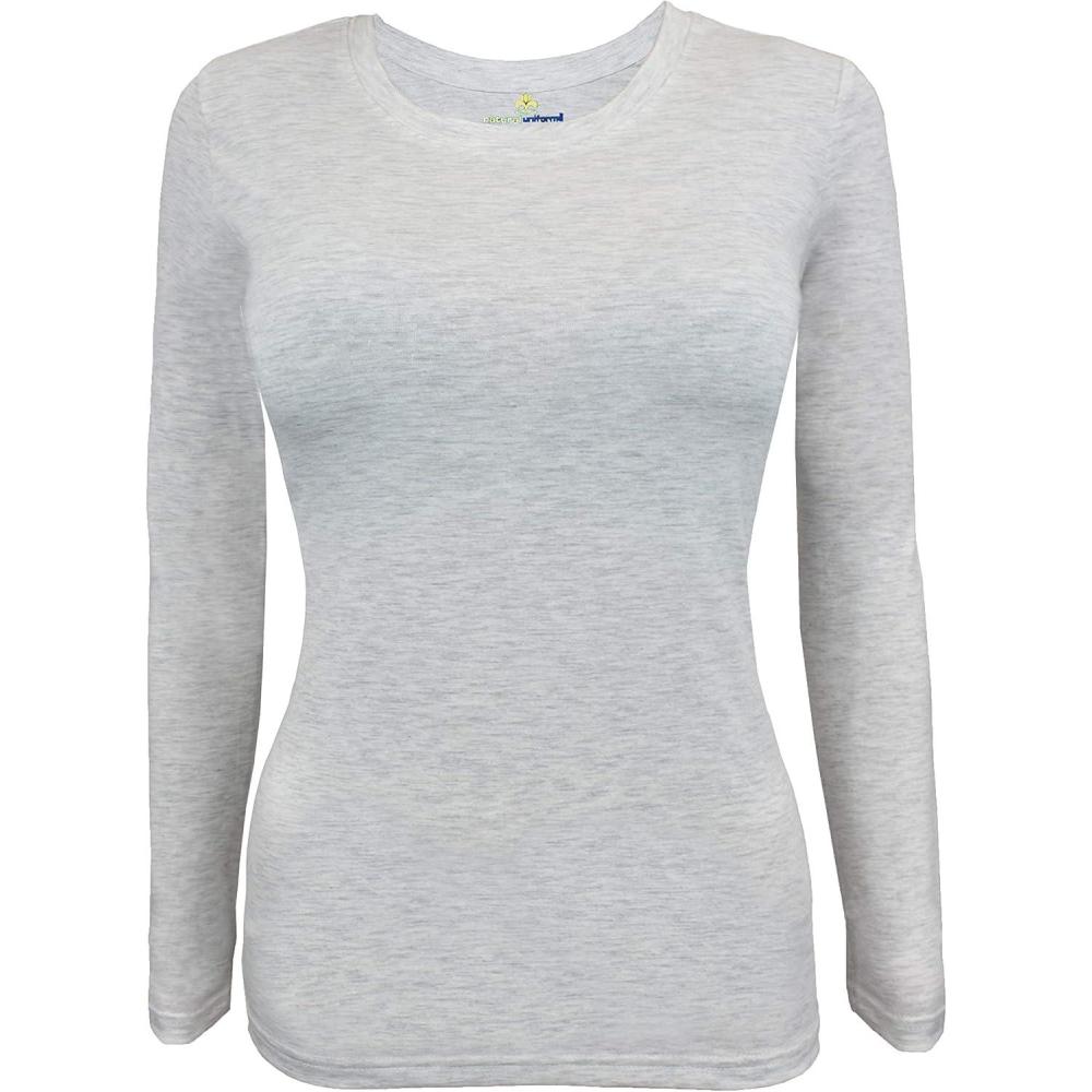 imageNatural Uniforms Womens Long Sleeve Underscrub TShirt Cotton Blend Scrub Base Layer for Nurses amp Medical ProfessionalsHeather Grey
