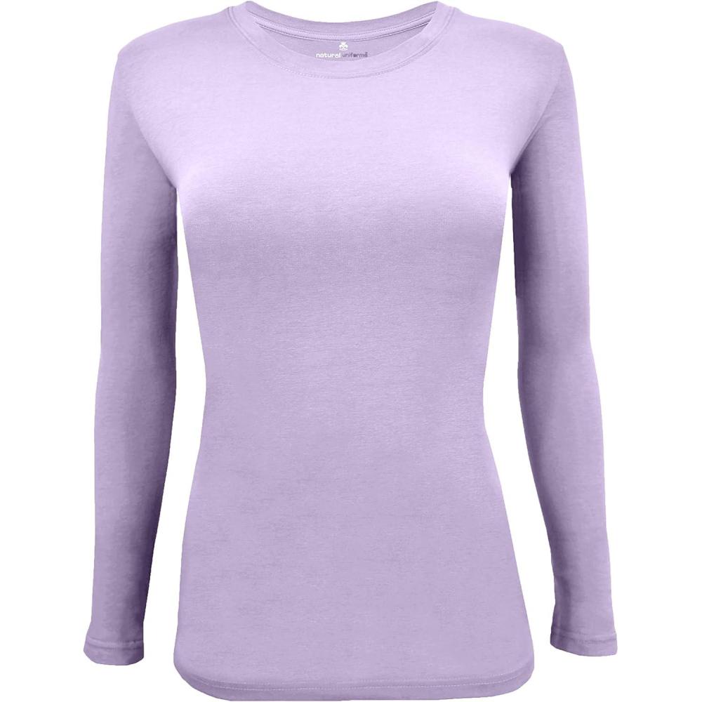 imageNatural Uniforms Womens Long Sleeve Underscrub TShirt Cotton Blend Scrub Base Layer for Nurses amp Medical ProfessionalsLavender