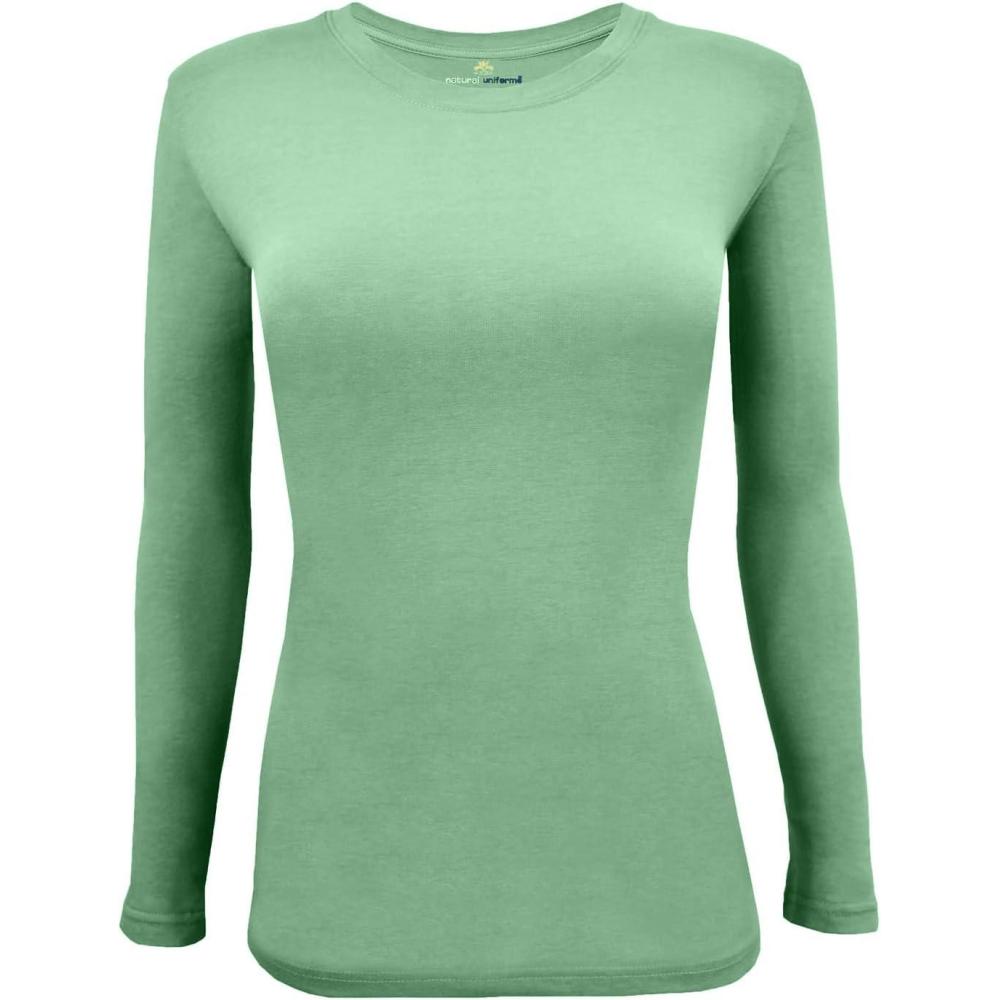 imageNatural Uniforms Womens Long Sleeve Underscrub TShirt Cotton Blend Scrub Base Layer for Nurses amp Medical ProfessionalsMeadow Green