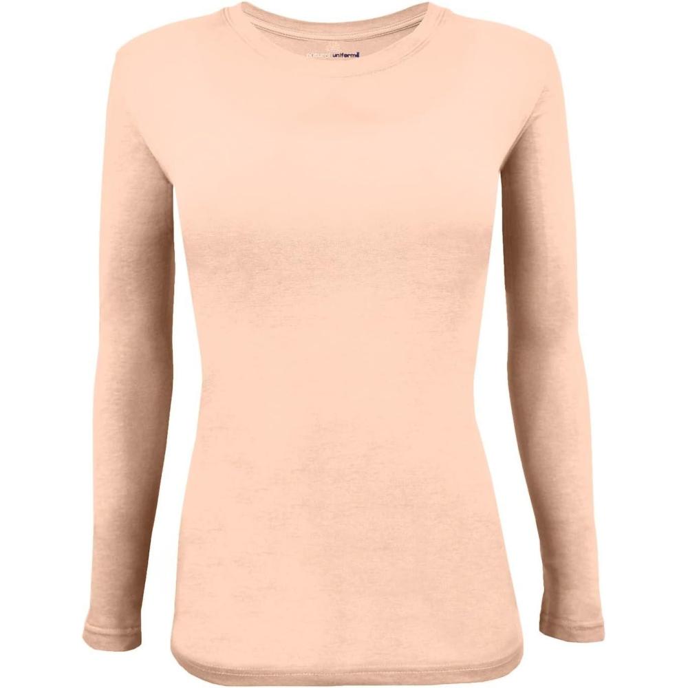 imageNatural Uniforms Womens Long Sleeve Underscrub TShirt Cotton Blend Scrub Base Layer for Nurses amp Medical ProfessionalsNude
