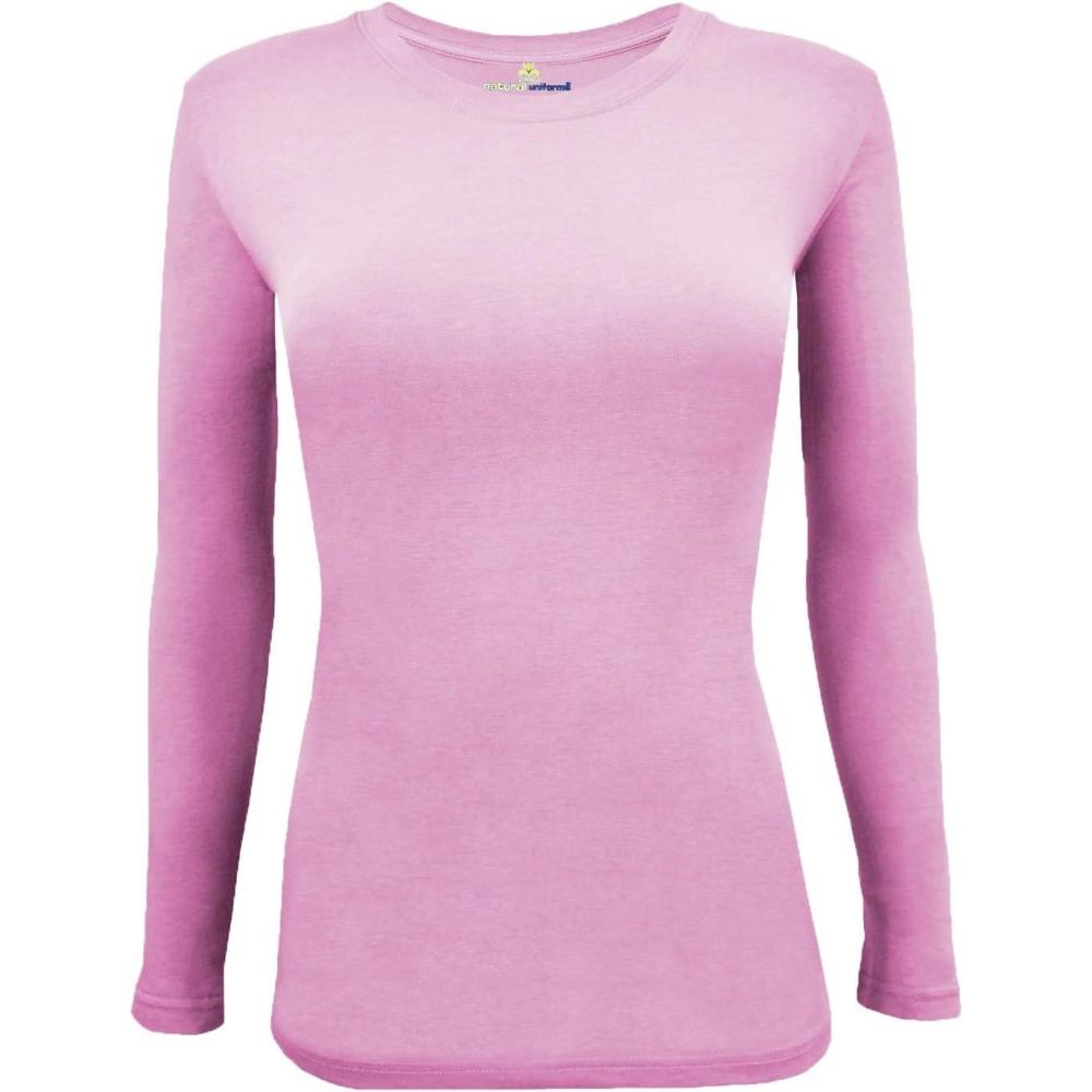 imageNatural Uniforms Womens Long Sleeve Underscrub TShirt Cotton Blend Scrub Base Layer for Nurses amp Medical ProfessionalsPink