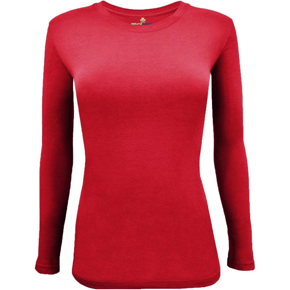 imageNatural Uniforms Womens Long Sleeve Underscrub TShirt Cotton Blend Scrub Base Layer for Nurses amp Medical ProfessionalsRed