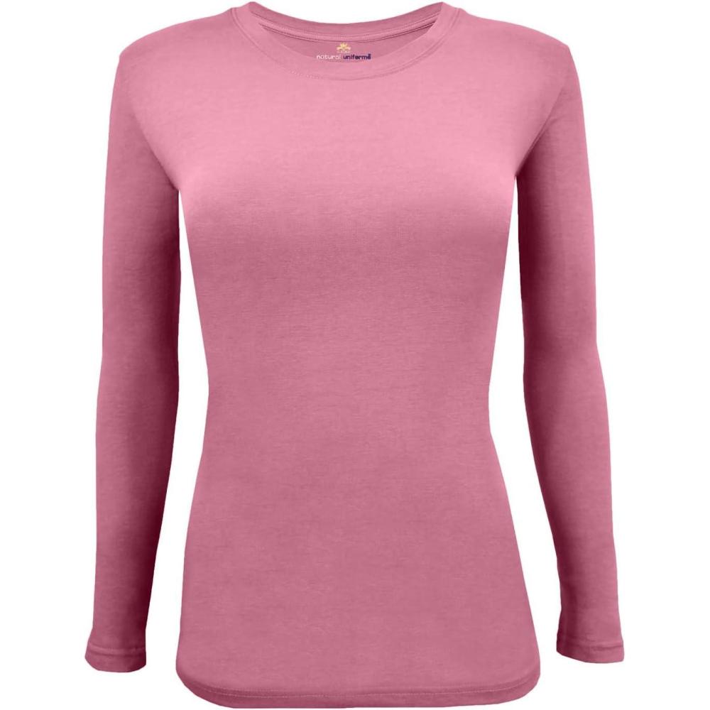 imageNatural Uniforms Womens Long Sleeve Underscrub TShirt Cotton Blend Scrub Base Layer for Nurses amp Medical ProfessionalsRose