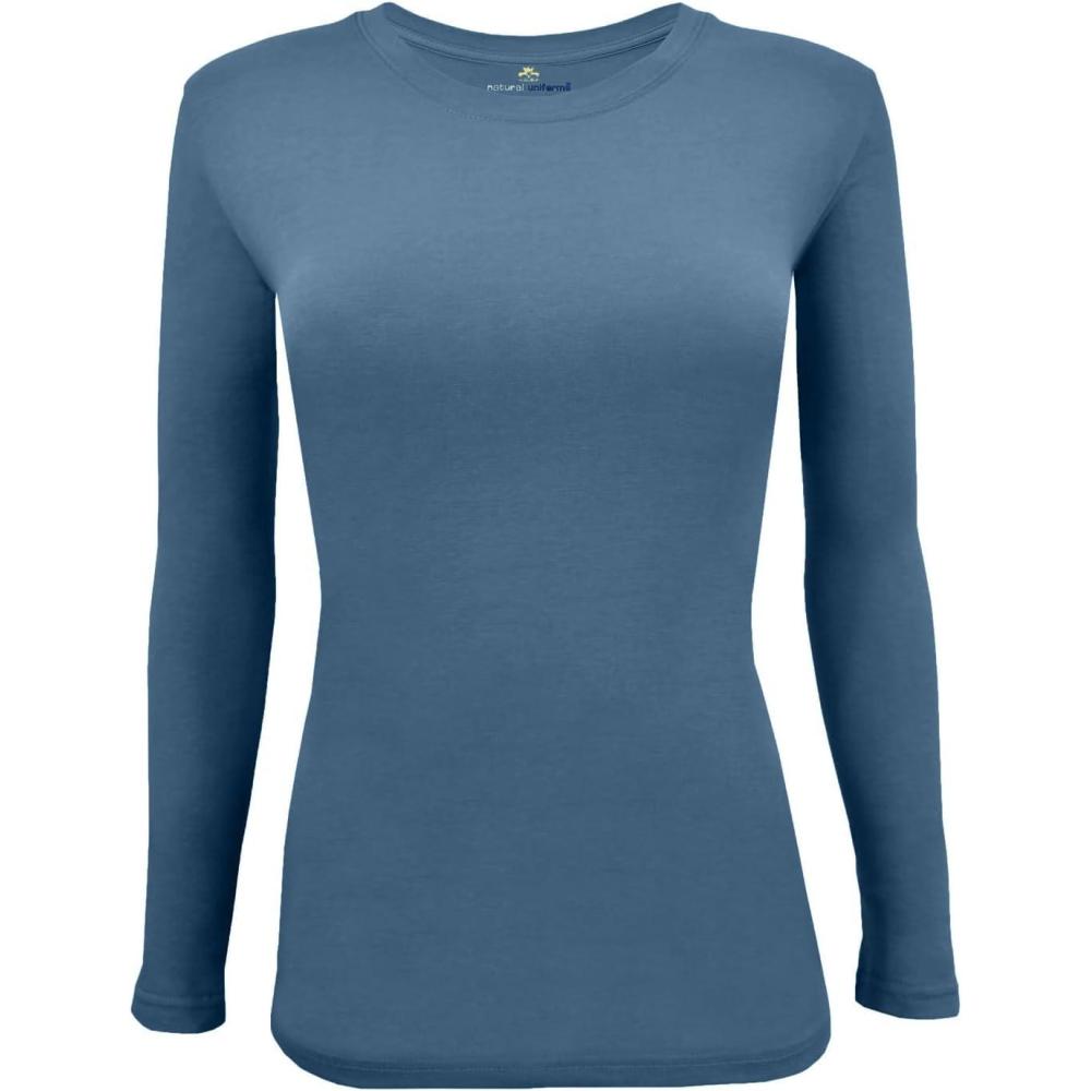 imageNatural Uniforms Womens Long Sleeve Underscrub TShirt Cotton Blend Scrub Base Layer for Nurses amp Medical ProfessionalsStellar Blue