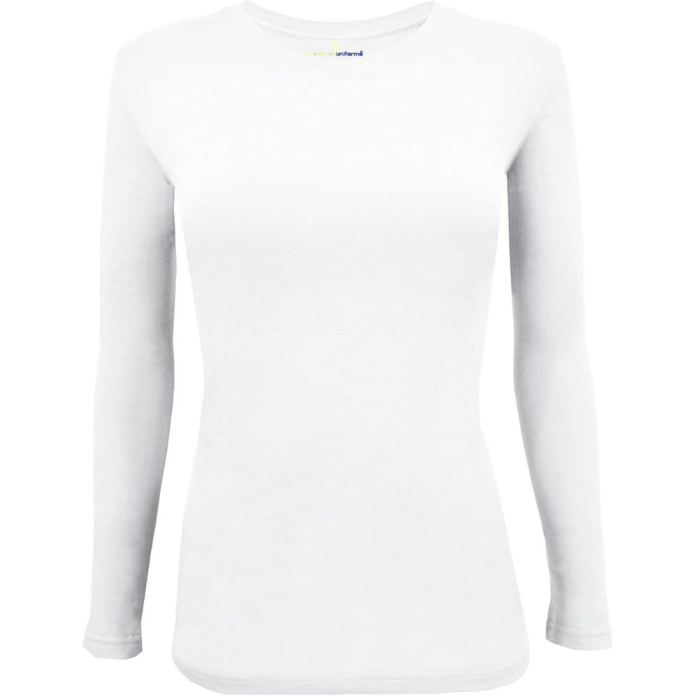 imageNatural Uniforms Womens Long Sleeve Underscrub TShirt Cotton Blend Scrub Base Layer for Nurses amp Medical ProfessionalsWhite