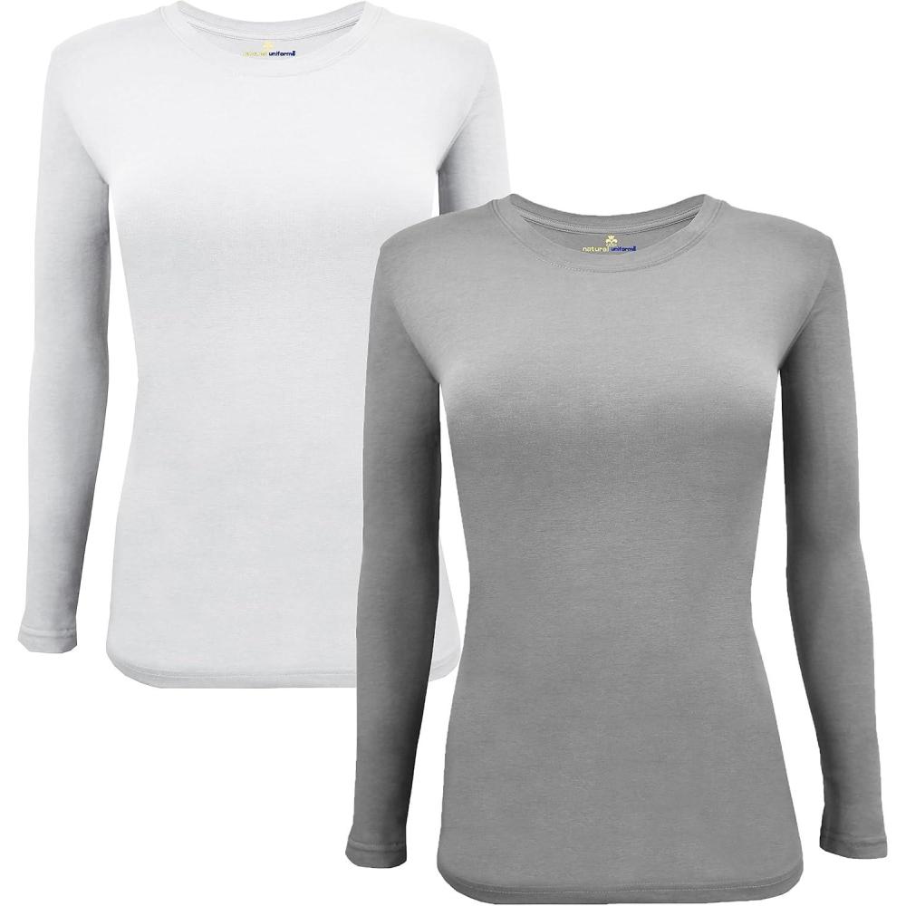 imageNatural Uniforms Womens Long Sleeve Underscrub TShirt  Cotton Blend Scrub Base Layer for Nurses amp Medical ProfessionalsZ2pkwhtGry
