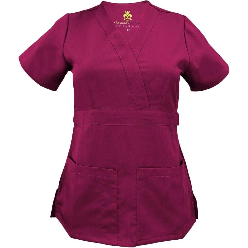 imageSoft Premium Mock Wrap Professional Workwear Women Top Junior Fit 8115Burgundy