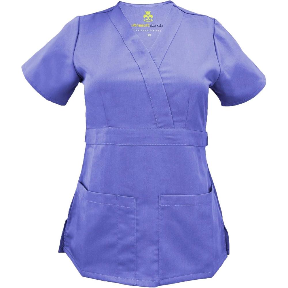 imageSoft Premium Mock Wrap Professional Workwear Women Top Junior Fit 8115Ceil Blue