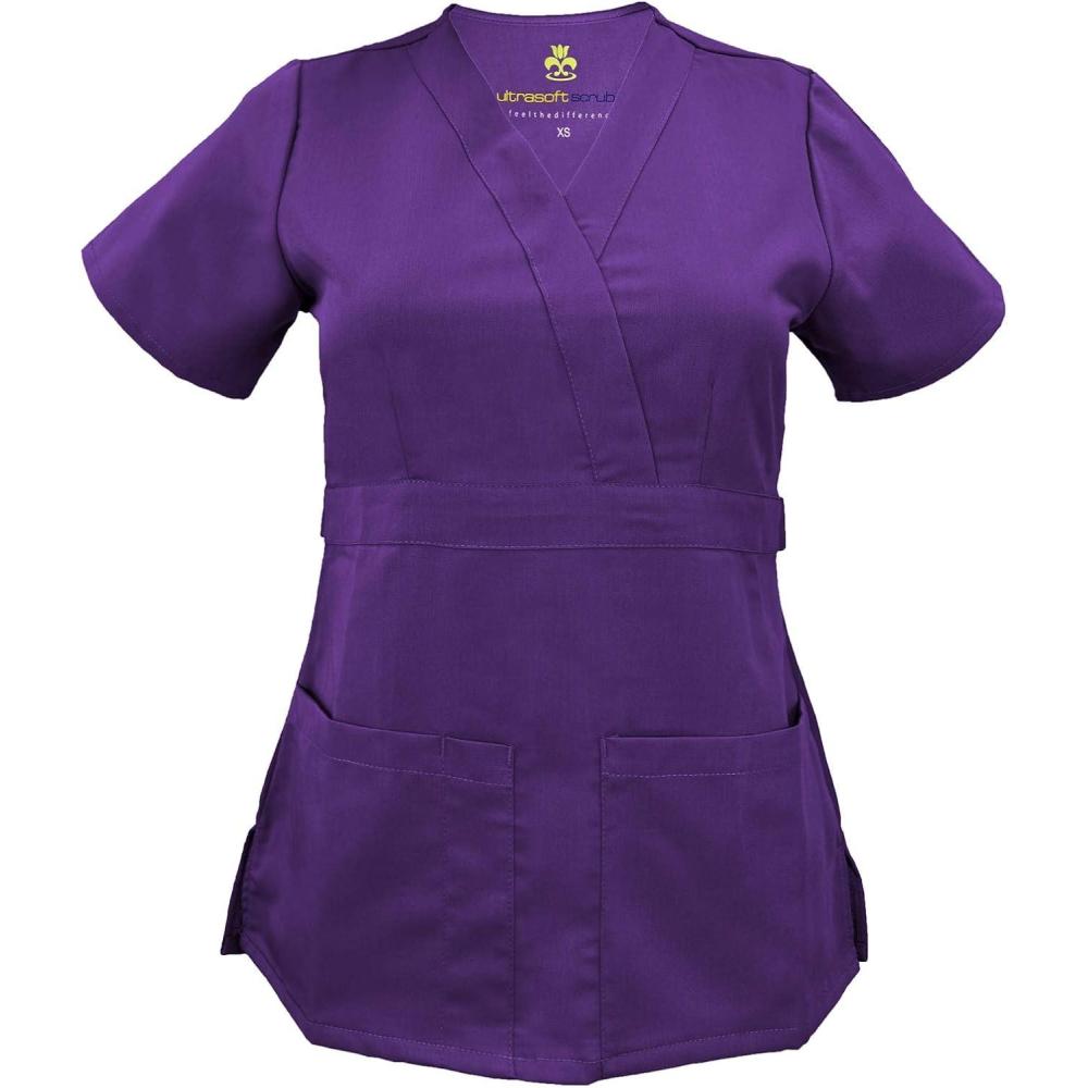 imageSoft Premium Mock Wrap Professional Workwear Women Top Junior Fit 8115Purple