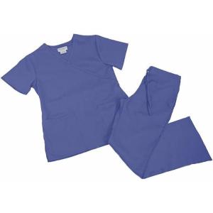Natural Uniforms Womens Mock Wrap Scrub Set XX-Large Ceil Blue