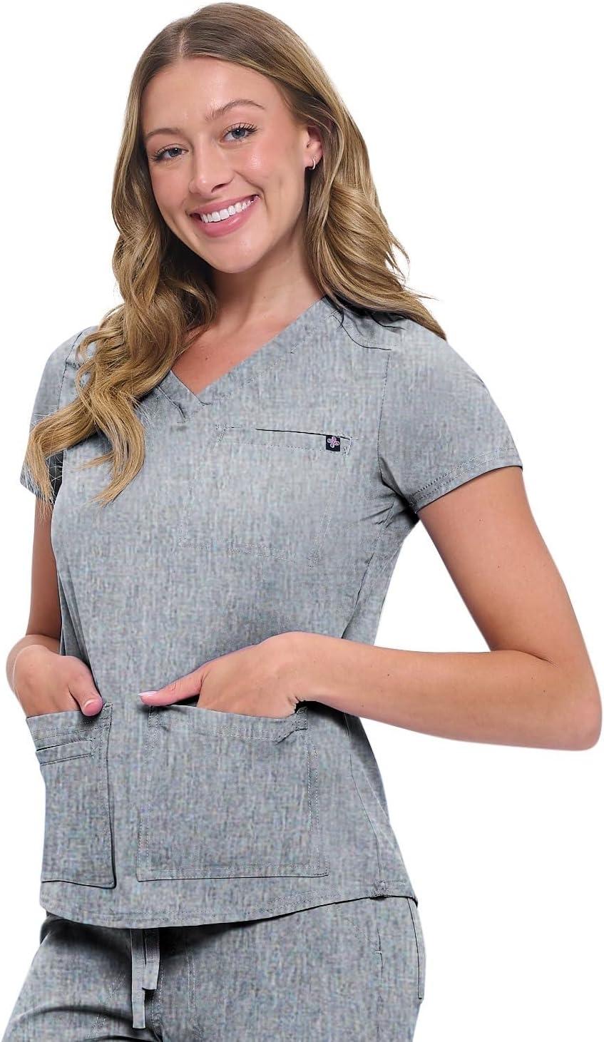 imageNatural Uniforms Womens 10 Pocket Cool Stretch Jogger Scrub SetHeather Grey