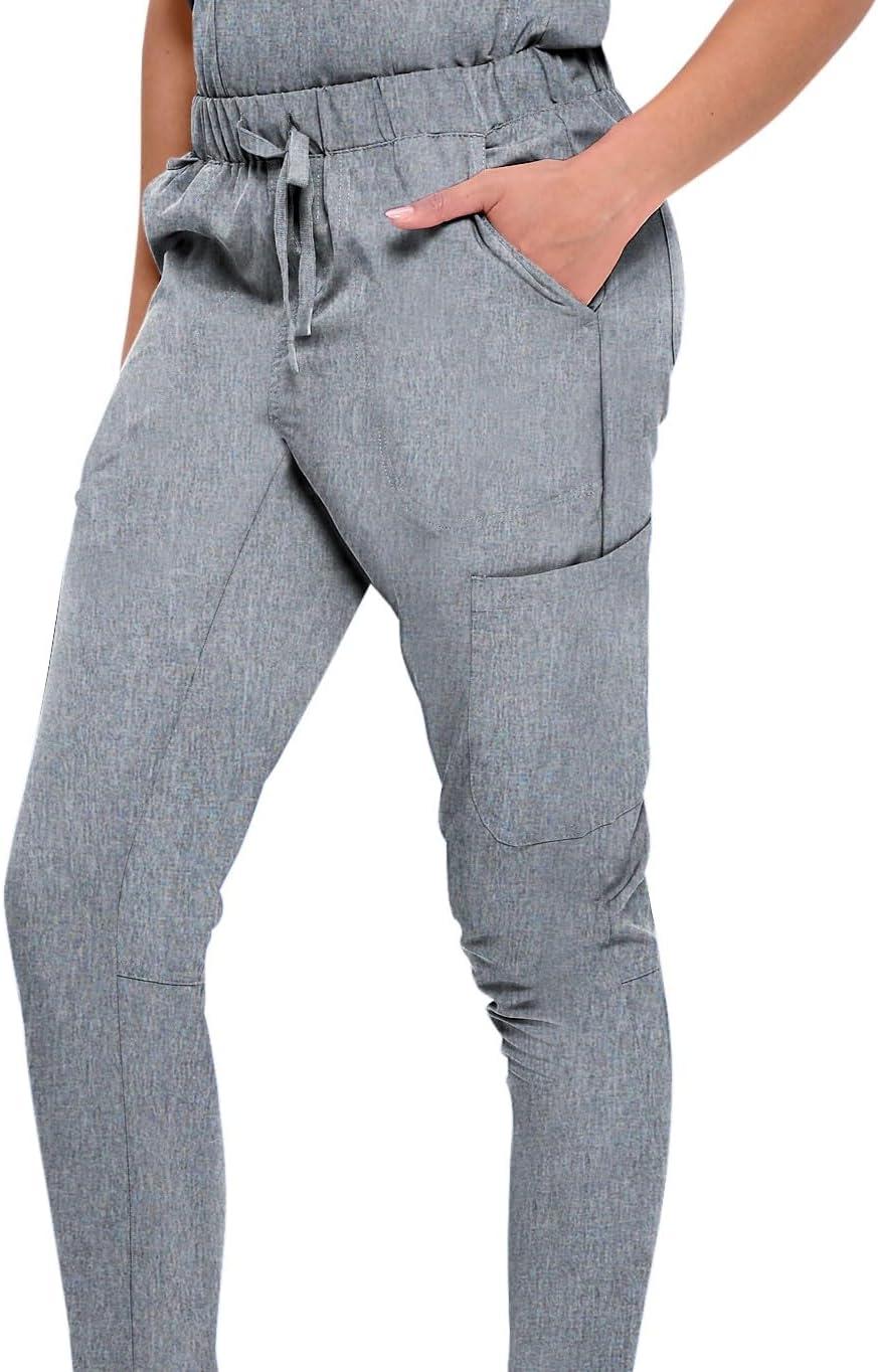 imageNatural Uniforms Womens 10 Pocket Cool Stretch Jogger Scrub SetHeather Grey