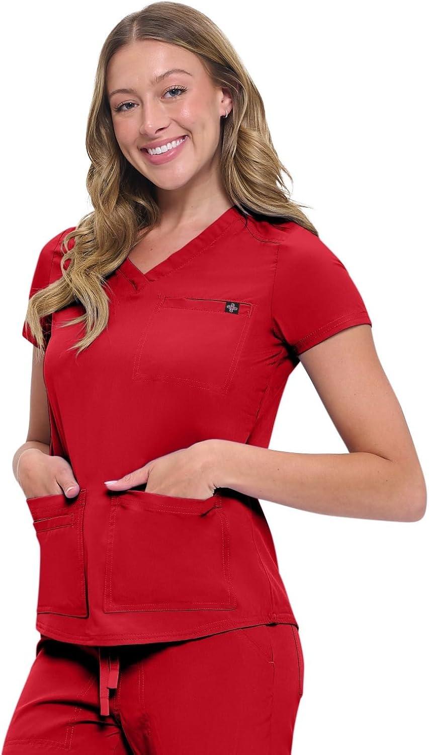 imageNatural Uniforms Womens 10 Pocket Cool Stretch Jogger Scrub SetRed
