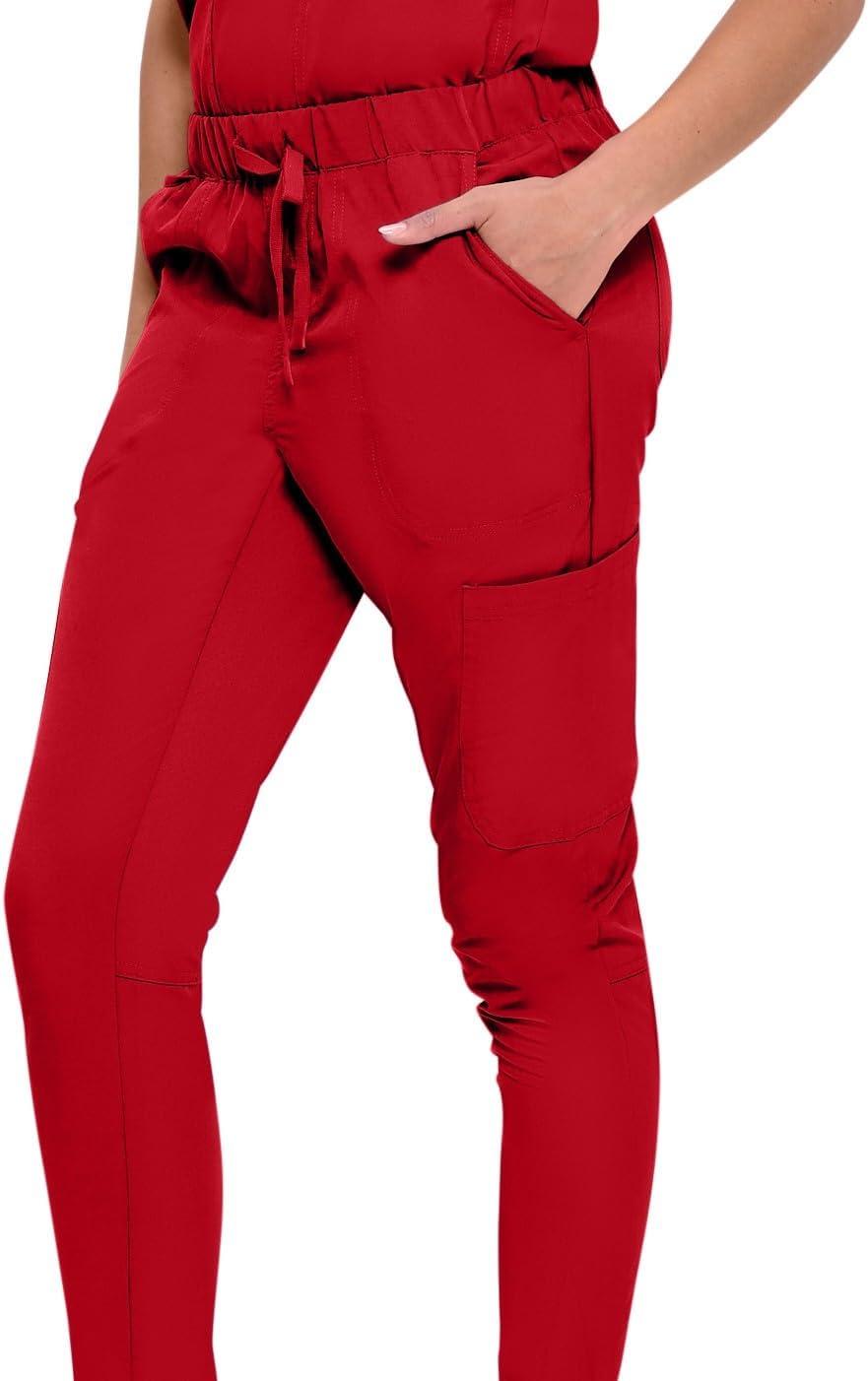 imageNatural Uniforms Womens 10 Pocket Cool Stretch Jogger Scrub SetRed