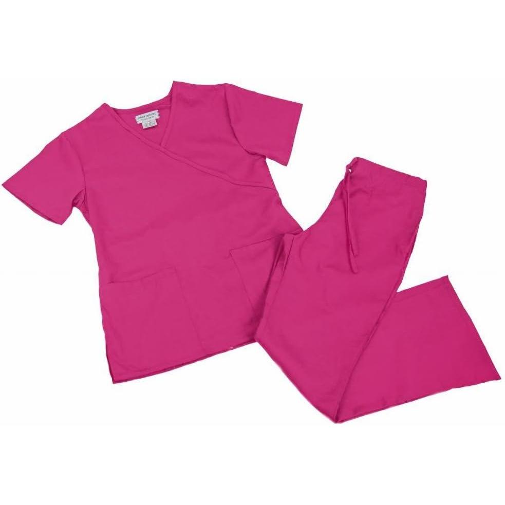 imageNatural Uniforms Women Mock WrapFlare Pant Set Medical Scrub Set M Hot Pink