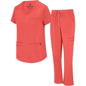 Natural Uniforms Womens 11 Pocket Cool Stretch Cargo Scrub Set with Regular and Petite Sizes(Coral)