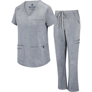 Natural Uniforms Womens 11 Pocket Cool Stretch Cargo Scrub Set with Regular and Petite Sizes(Heather Grey)