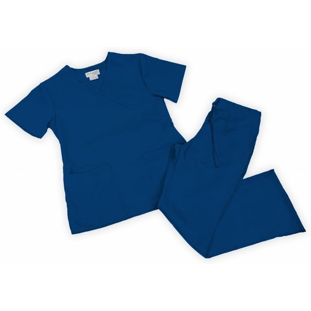 image:imageNatural Uniforms Women Mock WrapFlare Pant Set Medical Scrub Set XL Royal Blue