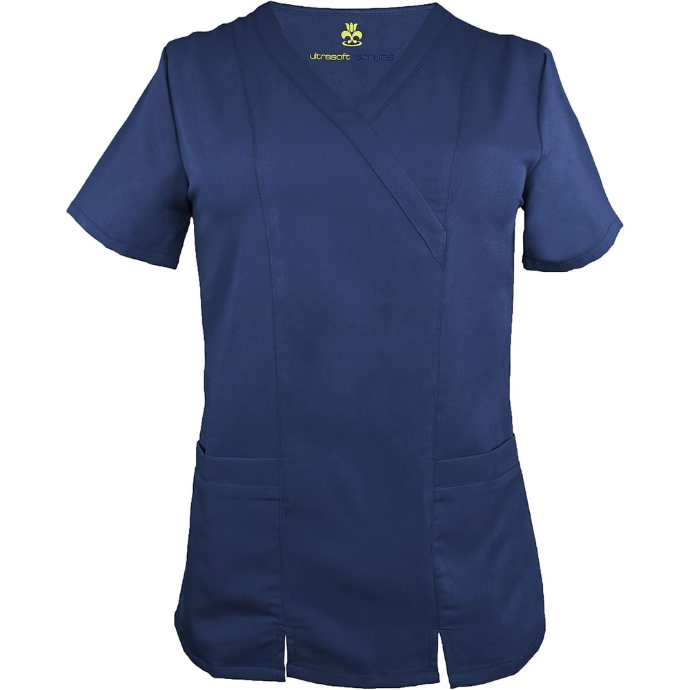 image:imageSoft Premium Professional WorkWear 2 Pocket Cross Over Tunic Top for Women Junior Fit True Navy Blue Medium