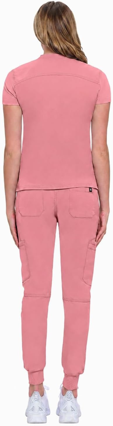 image:imageNatural Uniforms Womens Cool Stretch Modern TuckIn Top Yoga Jogger Scrub Set with Regular and Petite SizesMauve